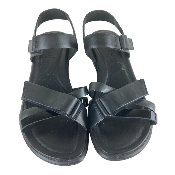 ECCO Womens 40 US 9 Comfort Wedge Sandal Black Leather Adjustable Straps - Picture 1 of 7